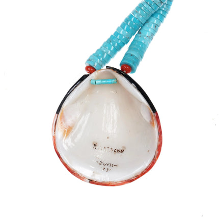 Vintage Natachu Zuni spiny oyster shell intarsia inlay turquoise heishi necklace - Estate Fresh Austin