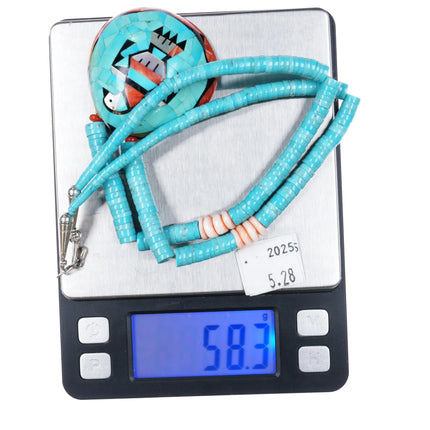 Vintage Natachu Zuni spiny oyster shell intarsia inlay turquoise heishi necklace - Estate Fresh Austin