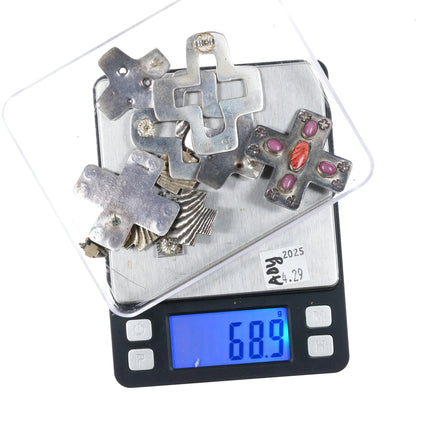 1990's Santa Fe Artisan Multi Gemstone sterling silver cross earrings collection - Estate Fresh Austin