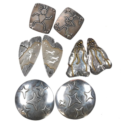 1990's Santa Fe Artisan Multi Abstract sterling silver earrings collection - Estate Fresh Austin