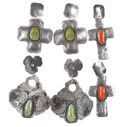 1990's Cynthia Orr Inson gemset crosses sterling silver earrings collection - Estate Fresh Austin