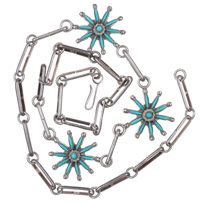 Vintage Zuni Starburst needlepoint turquoise sterling silver necklace - Estate Fresh Austin