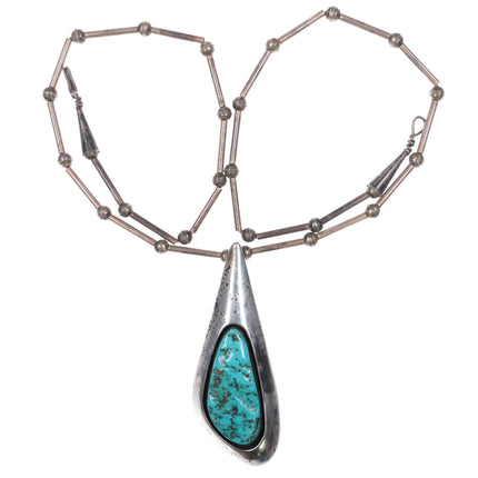 Vintage c1970 Southwestern Modernist sterling silver turquoise freeform pendant - Estate Fresh Austin