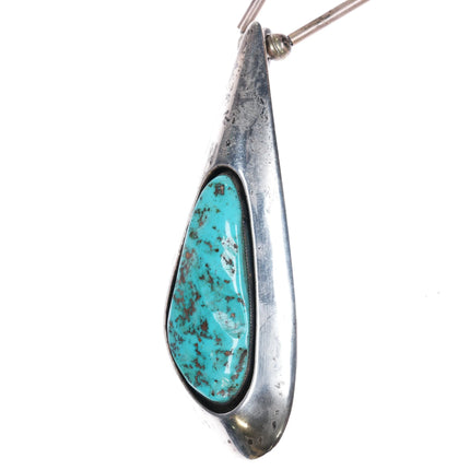 Vintage c1970 Southwestern Modernist sterling silver turquoise freeform pendant - Estate Fresh Austin
