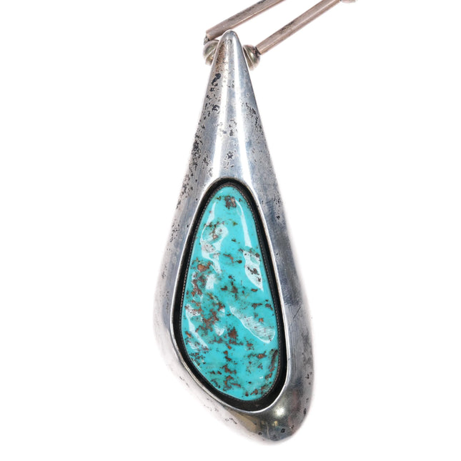 Vintage c1970 Southwestern Modernist sterling silver turquoise freeform pendant - Estate Fresh Austin