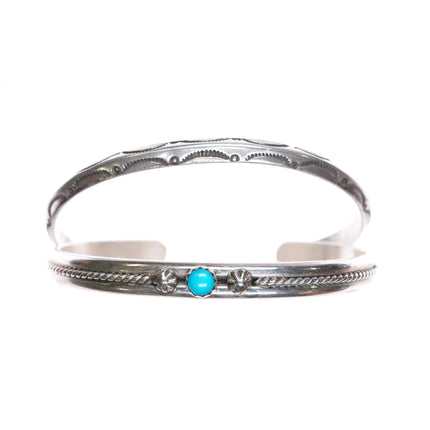 6.25"-6.5" 4 Navajo Carinated/Zuni Inlay sterling silver stacking cuff bracelets - Estate Fresh Austin