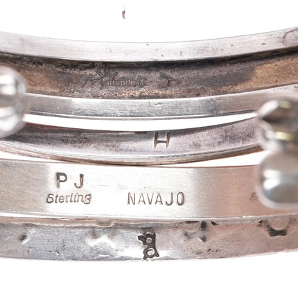 6.25"-6.5" 4 Navajo Carinated/Zuni Inlay sterling silver stacking cuff bracelets - Estate Fresh Austin