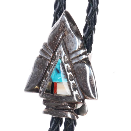 Vintage Southwestern sterling silver inlaid turquoise arrowhead form bolo tie - Estate Fresh Austin
