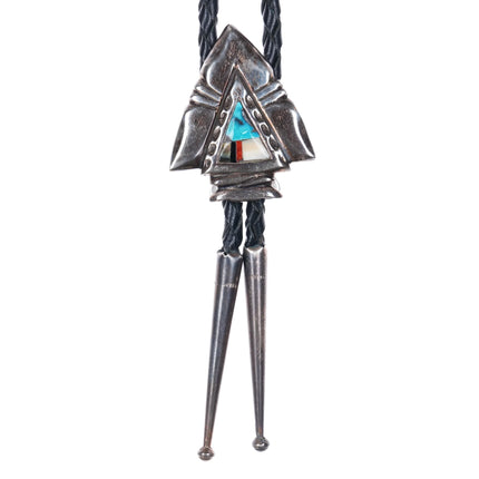 Vintage Southwestern sterling silver inlaid turquoise arrowhead form bolo tie - Estate Fresh Austin