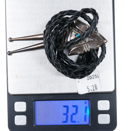 Vintage Southwestern sterling silver inlaid turquoise arrowhead form bolo tie - Estate Fresh Austin