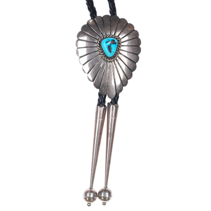 Vintage M Spencer Navajo sterling silver and turquoise bolo tie - Estate Fresh Austin