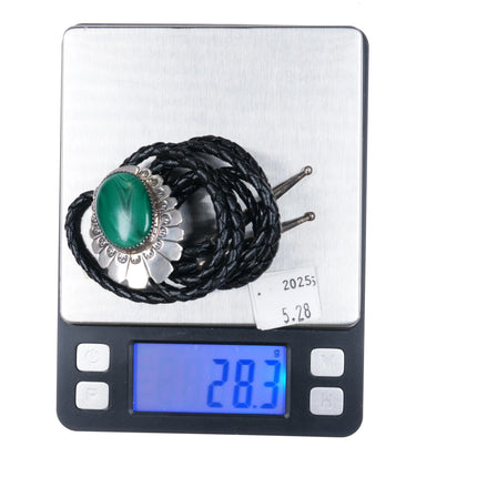 Vintage IO Navajo sterling silver and malachite bolo tie - Estate Fresh Austin