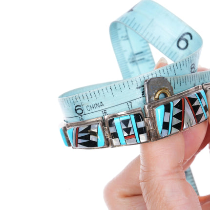 7" BL Southwestern Sterling silver intarsia multi-stone inlay link bracelet - Estate Fresh Austin