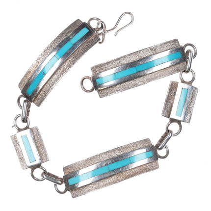 7.75" Desiree Mayes Zuni sterling silver flush inlay turquoise link bracelet - Estate Fresh Austin