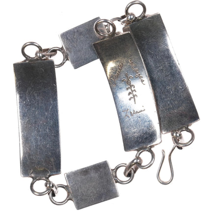 7.75" Desiree Mayes Zuni sterling silver flush inlay turquoise link bracelet - Estate Fresh Austin