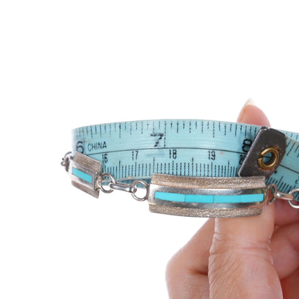 7.75" Desiree Mayes Zuni sterling silver flush inlay turquoise link bracelet - Estate Fresh Austin