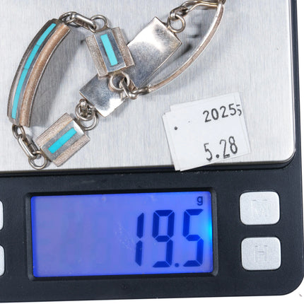 7.75" Desiree Mayes Zuni sterling silver flush inlay turquoise link bracelet - Estate Fresh Austin