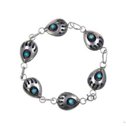 7.25" Vintage Navajo sterling silver turquoise bear paw shadowbox link bracelet - Estate Fresh Austin