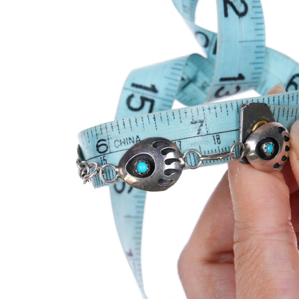 7.25" Vintage Navajo sterling silver turquoise bear paw shadowbox link bracelet - Estate Fresh Austin