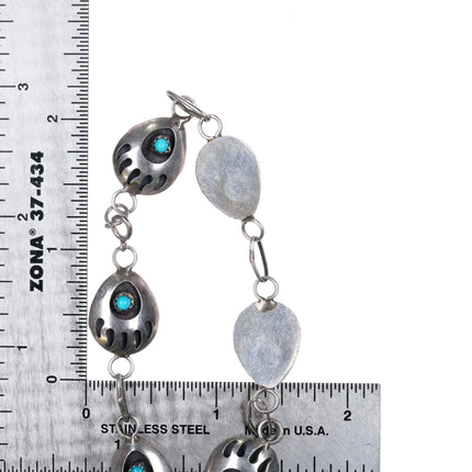 7.25" Vintage Navajo sterling silver turquoise bear paw shadowbox link bracelet - Estate Fresh Austin
