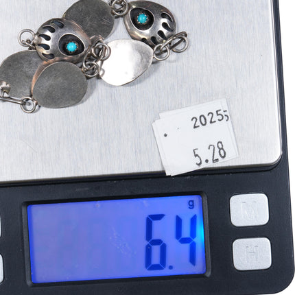 7.25" Vintage Navajo sterling silver turquoise bear paw shadowbox link bracelet - Estate Fresh Austin