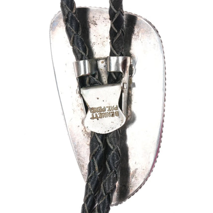 c1970 Large Navajo sterling silver Ceremonial Kingman turquoise bolo tie - Estate Fresh Austin