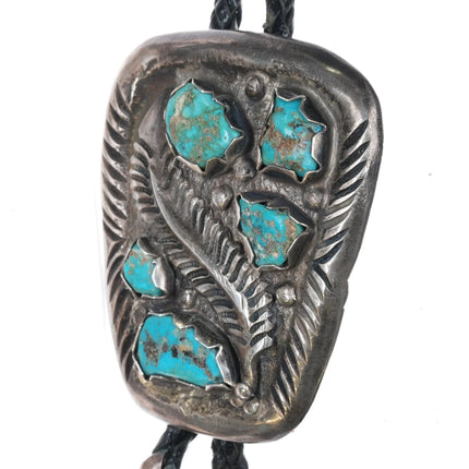Heavy c1960 c-31 Zuni sterling silver turquoise nugget bolo tie - Estate Fresh Austin