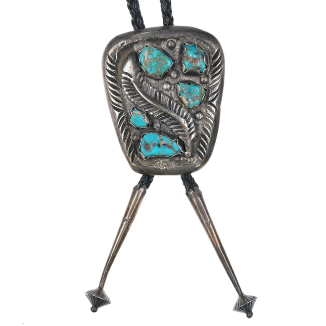 Heavy c1960 c-31 Zuni sterling silver turquoise nugget bolo tie - Estate Fresh Austin