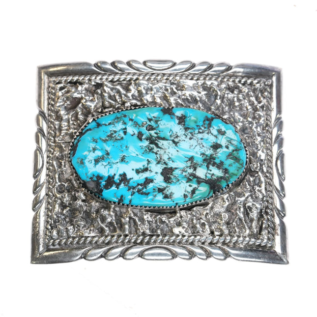 Vintage Robert and Bernice Leekya belt buckle with large turquoise stone - Estate Fresh Austin