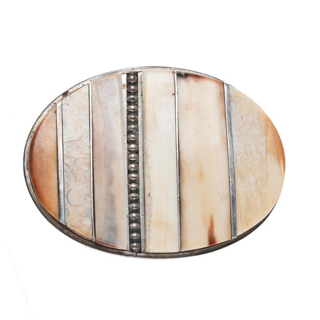 Jack Woolsey Agatized Coral, fossil, jasper sterling silver inlaid belt buckle - Estate Fresh Austin