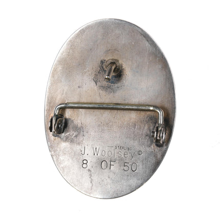 Jack Woolsey Agatized Coral, fossil, jasper sterling silver inlaid belt buckle - Estate Fresh Austin