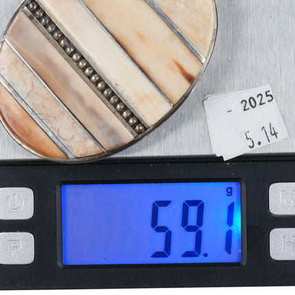 Jack Woolsey Agatized Coral, fossil, jasper sterling silver inlaid belt buckle - Estate Fresh Austin