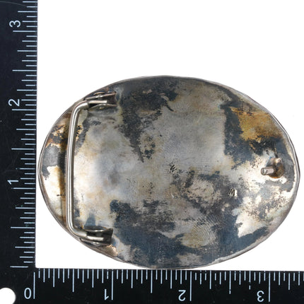 1970's W Navajo sterling silver belt buckle w/ 4 turquoise stones - Estate Fresh Austin