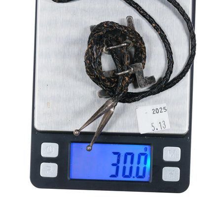 c1950 Navajo cast sterling silver bolo tie with turquoise - Estate Fresh Austin