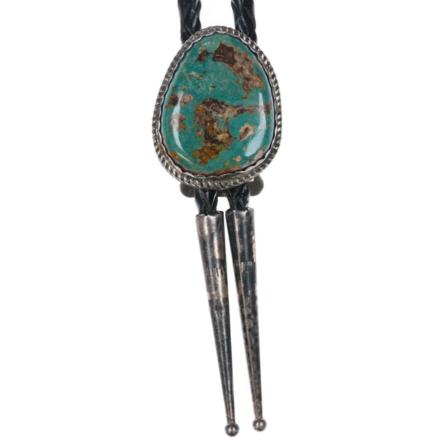 70's-80's Vintage Navajo sterling silver Ceremonial Kingman turquoise bolo tie - Estate Fresh Austin