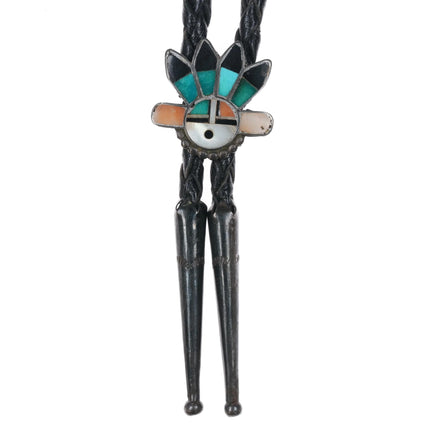 c1950 Zuni Sterling silver "Indian Chief" sunface bolo tie - Estate Fresh Austin
