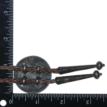 c1950 Navajo Overlay bolo tie sterling silver w/ handmade tips - Estate Fresh Austin