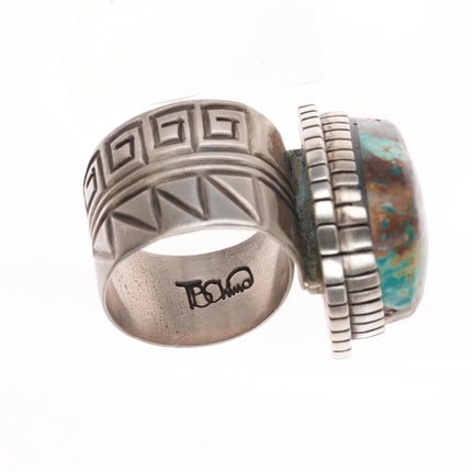 sz9.5-Adjustabe Tony Chino Acoma Nevada turquoise sterling silver ring - Estate Fresh Austin