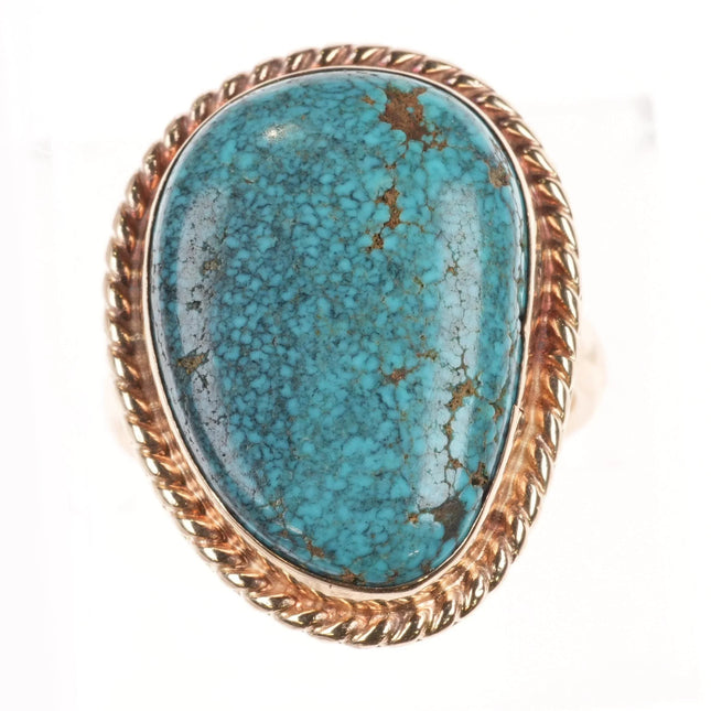 sz6.75 14k gold micro-webbed Nevada Blue turquoise vintage Navajo ring - Estate Fresh Austin