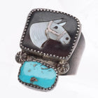 sz11.5 Mike Simplicio Zuni sterling silver Horse intarsia inlay turquoise ring - Estate Fresh Austin