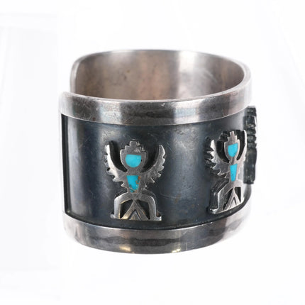 7" Vintage Navajo/Zuni inlay turquoise knifewing cuff bracelet sterling silver - Estate Fresh Austin
