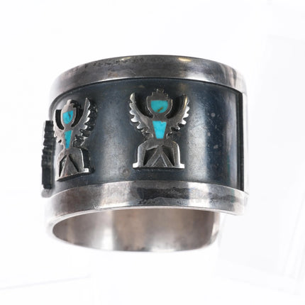 7" Vintage Navajo/Zuni inlay turquoise knifewing cuff bracelet sterling silver - Estate Fresh Austin