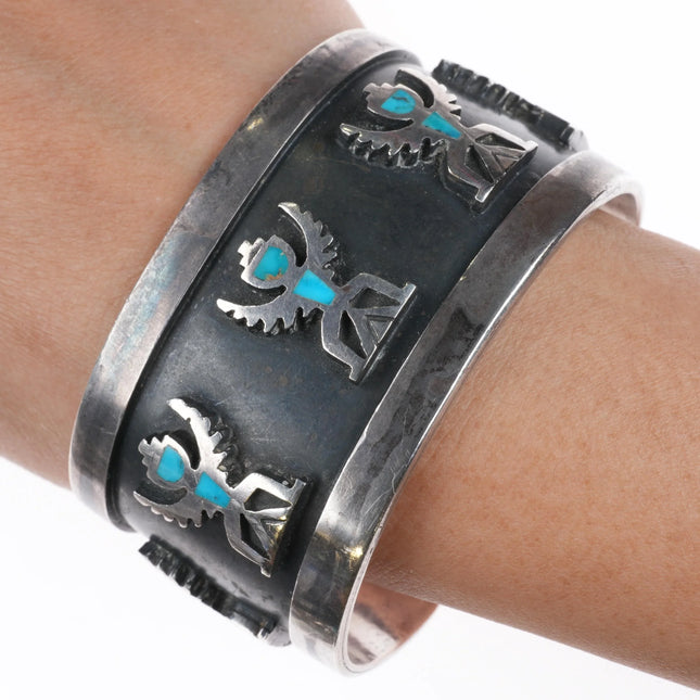 7" Vintage Navajo/Zuni inlay turquoise knifewing cuff bracelet sterling silver - Estate Fresh Austin