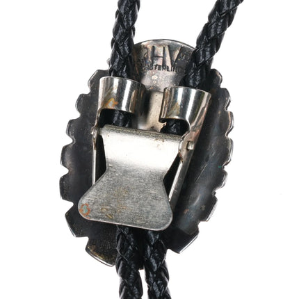 HV Vintage Navajo sterling silver green Malachite stone bolo tie - Estate Fresh Austin