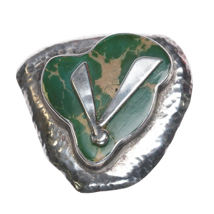 Vintage V for Victory Hammered sterling silver Cerrillos turquoise belt buckle - Estate Fresh Austin