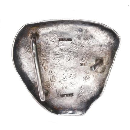 Vintage V for Victory Hammered sterling silver Cerrillos turquoise belt buckle - Estate Fresh Austin