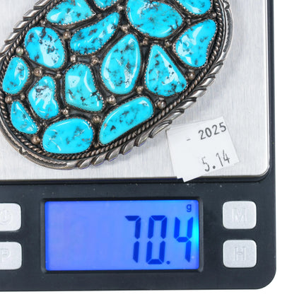 W Nez Navajo sterling silver turquoise cluster belt buckle - Estate Fresh Austin