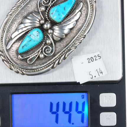 P Vintage Navajo sterling silver belt buckle with two turquoise stones - Estate Fresh Austin