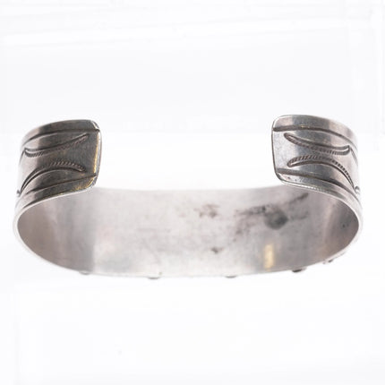 7" Vintage Navajo 1940's turquoise row cuff bracelet rope bezels sterling silver - Estate Fresh Austin