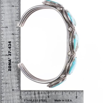 7" Vintage Navajo 1940's large turquoise row cuff bracelet rope bezel bead stone - Estate Fresh Austin